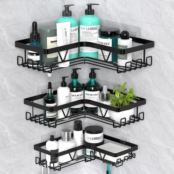 Duschablage Ecke Ohne Bohren Badezimmer Regal Organizer 3 StüCk Schwarz-image