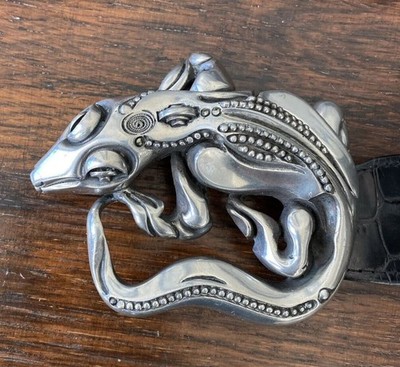 Pewter Lizard Geiko Belt Buckle By Fahrenheit New York