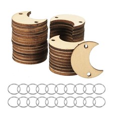 Wooden Moon, 100 Pack Unfinished Wood Moon with Holes Blank Wooden Cutouts