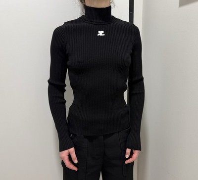 DDP Courreges Paris Ribbed Longsleeve Knit Top mock Neck Sweater size M