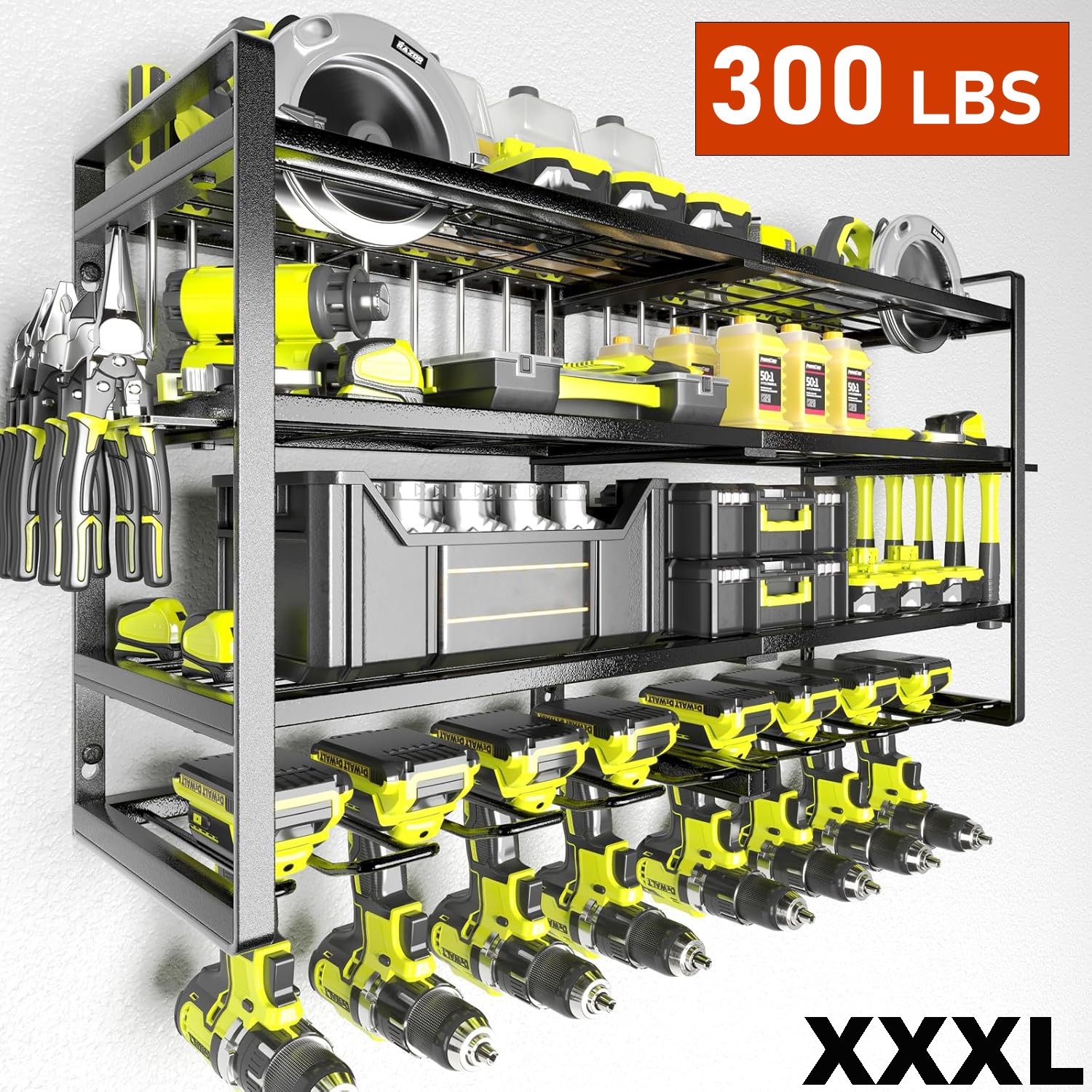 XXL 8 Drill Power Tool Organizer Storage Rack Cordless Tool Rack Holder 4 Layer