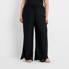 Future Collective Women's High-Rise Wide Leg Eyelet Pull-on Pants Size S