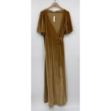 Baltic Born Dress Womens XXXL Gold Velvet Wrap Flutter Sleeve Maxi Formal NEW