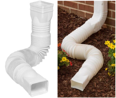 Expandable Flex Drain Downspout Extension 25-55  Rain Pipe Spout Gutter, White
