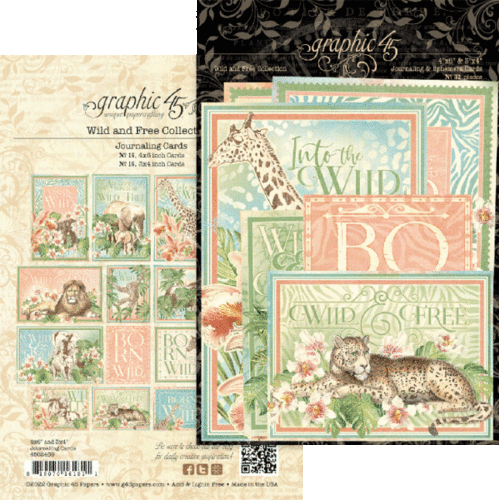 GRAPHIC 45 "WILD AND FREE"32 JOURNALING CARDS SAFARI ANIMALS SCRAPJACK'S PLACE - Picture 1 of 3