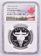 1982 PF70 UCam Canadian $1 Silver Dollar Regina Centenn. NGC