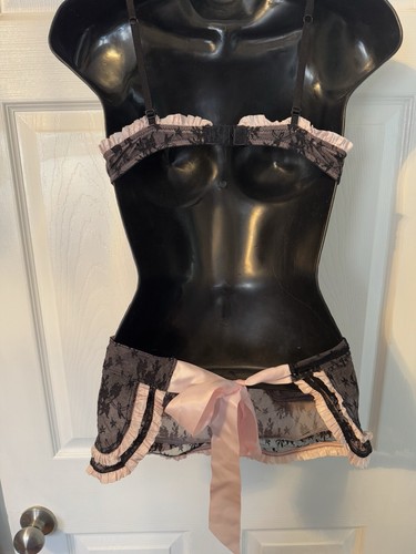 Victoria Secret Sexy Little Things Pink Black Lace French Maid Bra Apron NWT 34B - Picture 3 of 4