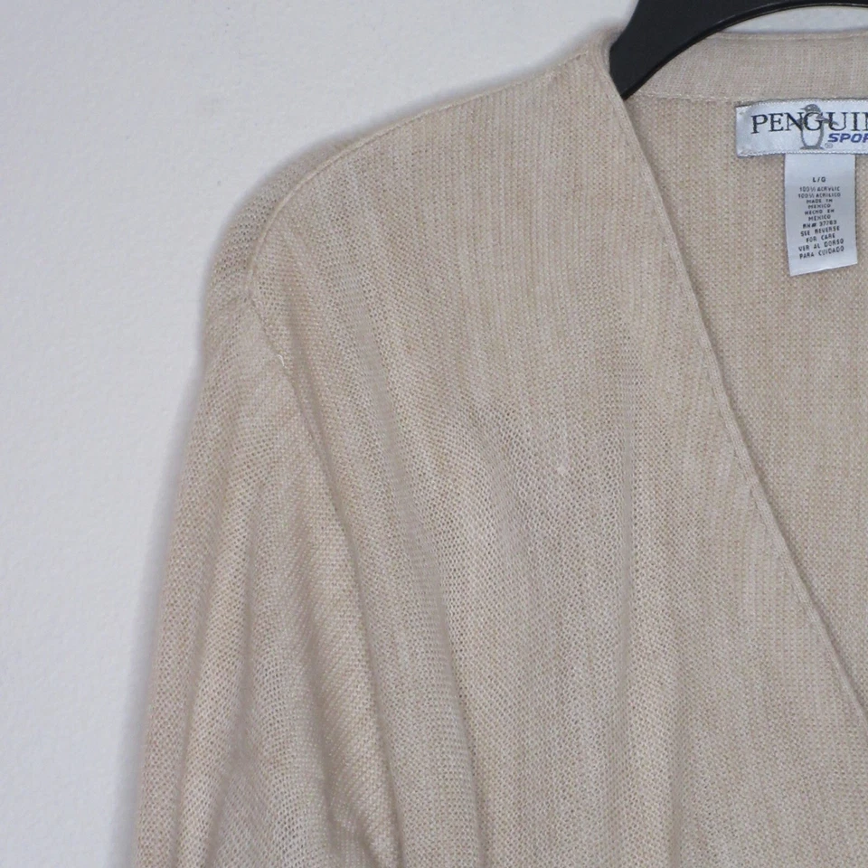 Penguin Sport Vintage Men's V Neck Grandpa Style Button Front Cardigan Tan L B33 - Image 3 of 4