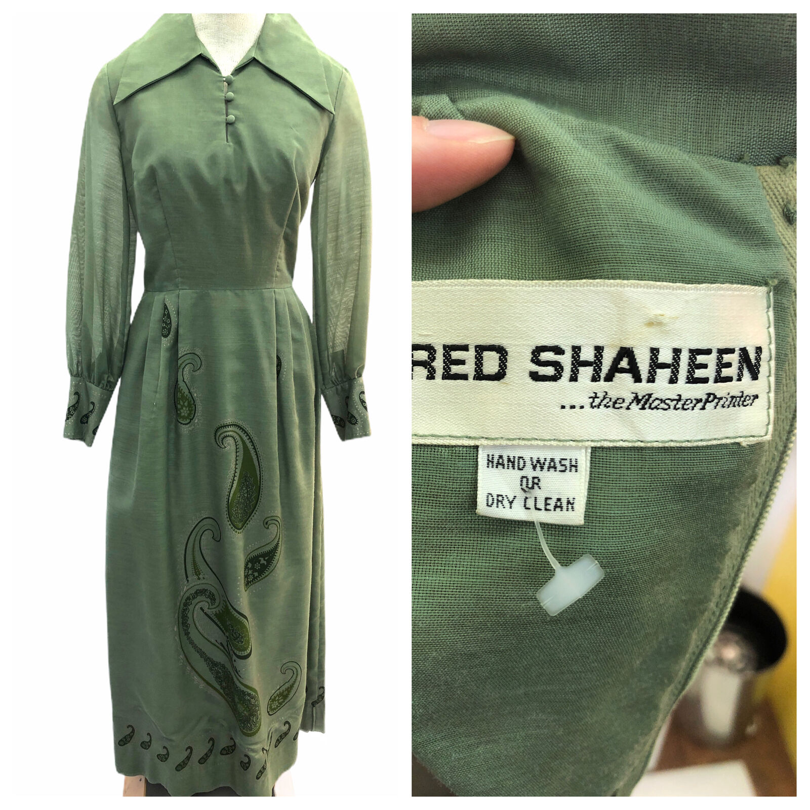 Vintage VTG 1970s 70s Alfred Shaheen Green Paisle… - image 1