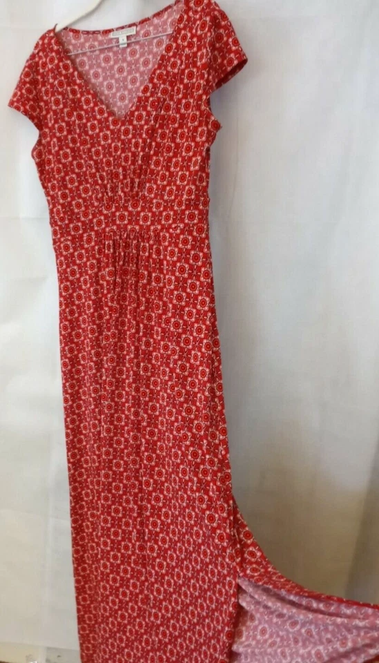 Vestido Dana Buchman S Rojo Boho Hippie Elastizado Tejido Línea A Ventilación Lateral Midi Solero Foto 3 de 4