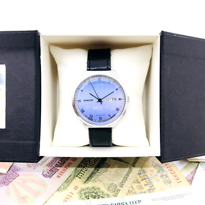   Rare Blue watch Raketa College 2628 Wristwatch USSR   Сalendar Service  