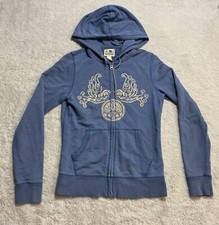 Vintage Y2K Lucky Brand Hoodie Full Zip Blue Embroidered Birds Peace Boho Small