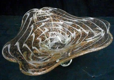 MCM Venetian Murano Glass Center Bowl White Swirls Copper Infused