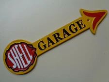 Heavy Cast Metal `SHELL GARAGE` arrow Sign  not enamel to the Petrol Station !!