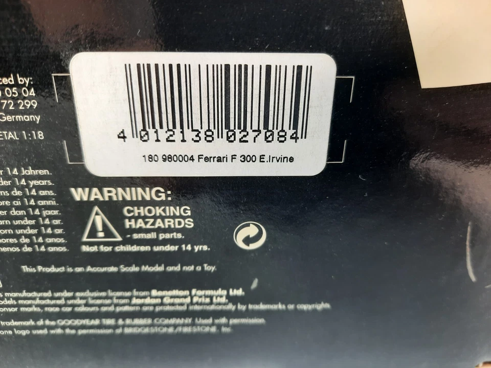 Minichamps Ferrari F300 #4 Eddie irvine 1998 1/18 180980004 - Immagine 3 di 3