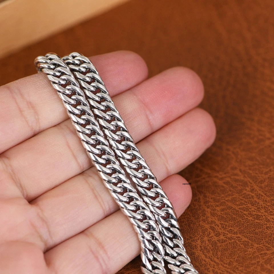 Pure 990 Fine Silver Chain Men Lucky 7mm Curb Cuban Link Bracelet 27g/8.2inch - Image 2 of 4