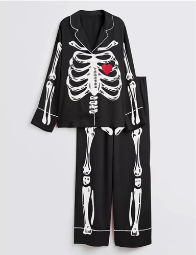 Women's Black Skeleton Long Sleeve Pajama Set
