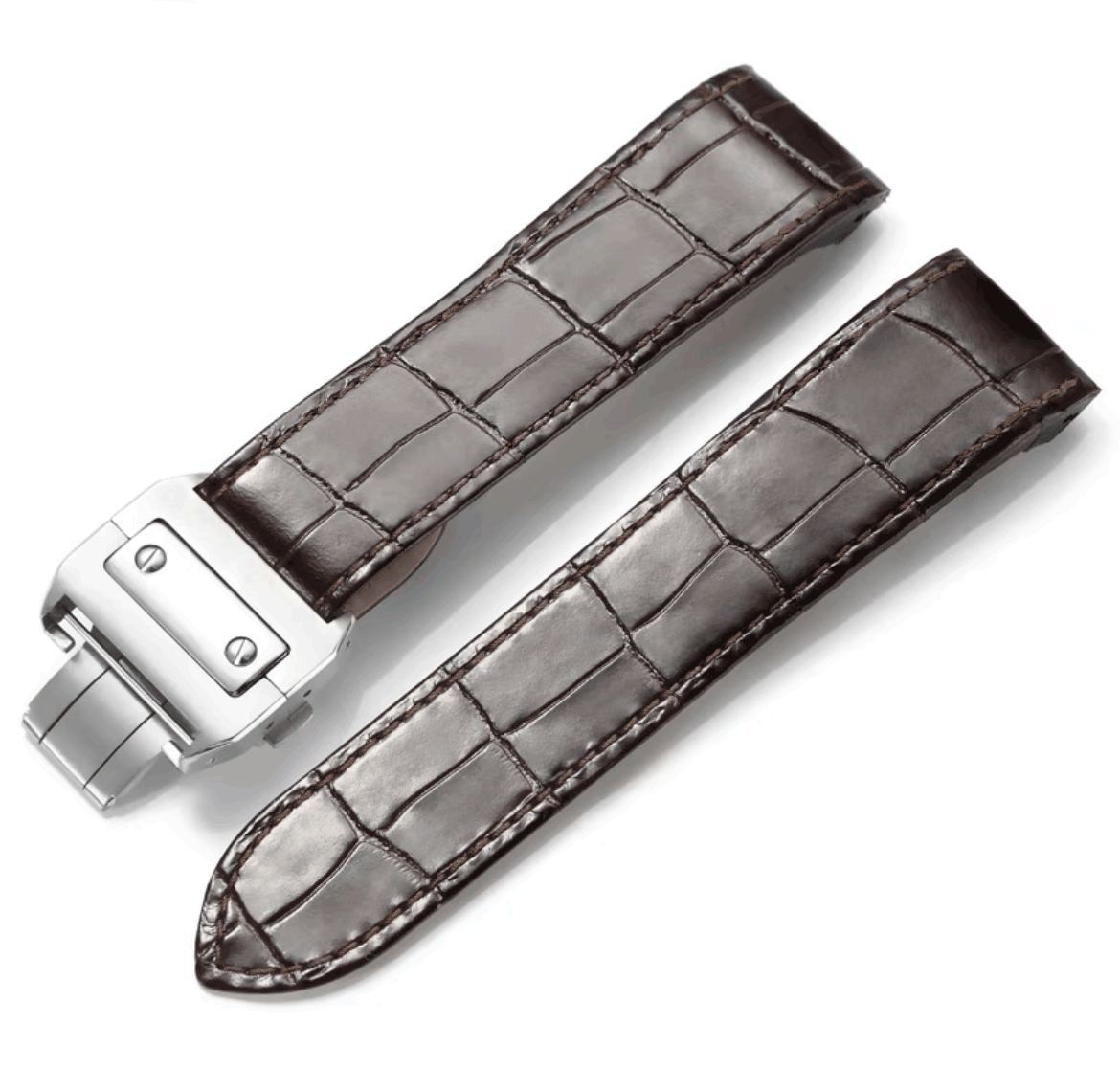 COMPLETE 23MM LEATHER STRAP ALLIGATOR BAND FOR 38MM CARTIER SANTOS