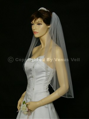 1T White Bridal Elbow Length Pencil Edge Wedding Veil