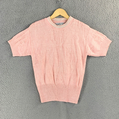 Vintage 80s Toppers Sweater Small Pink Wool Snowflake Knit Short 