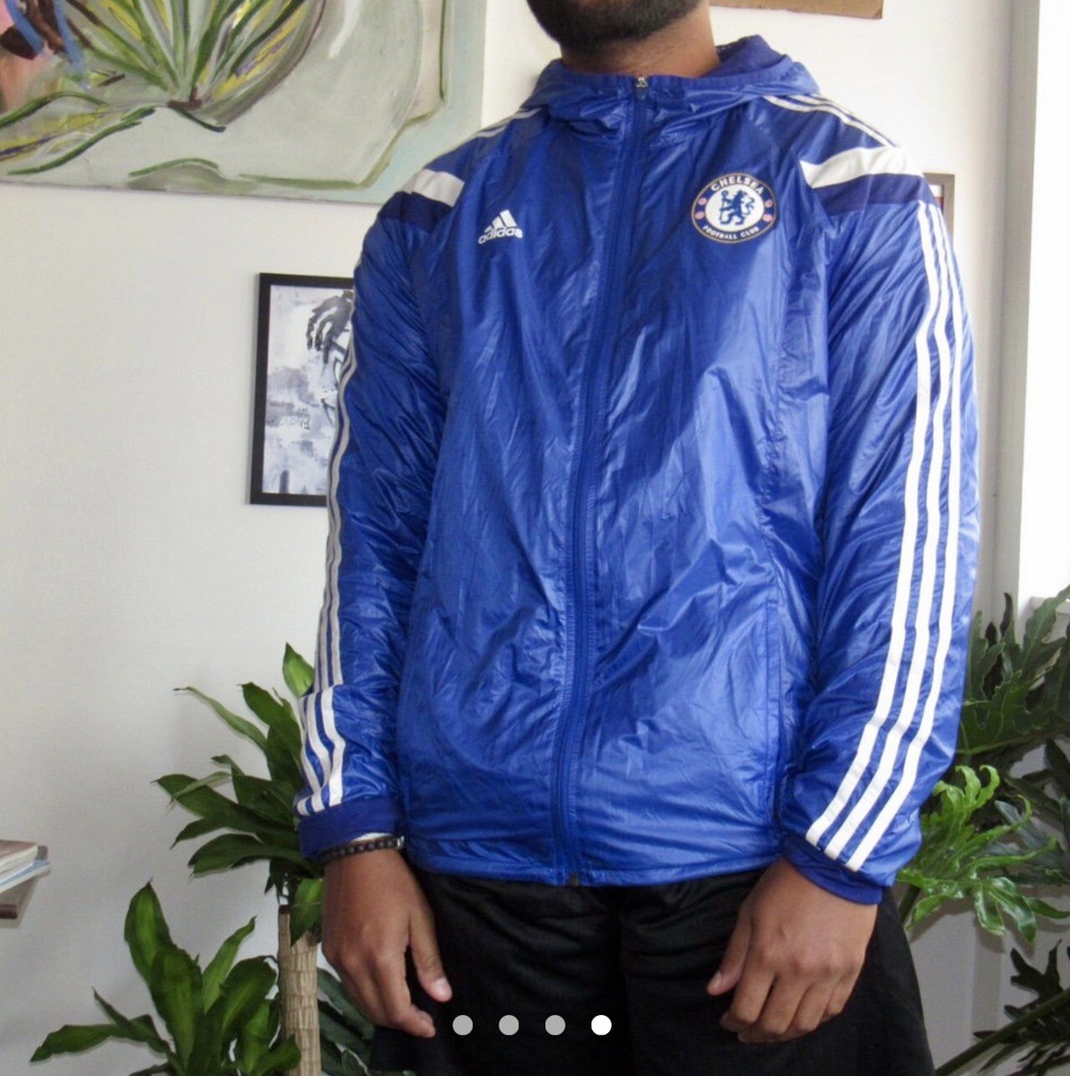 Rare Chelsea Adidas Anthem Hooded Nylon Glanz Shell Jacket