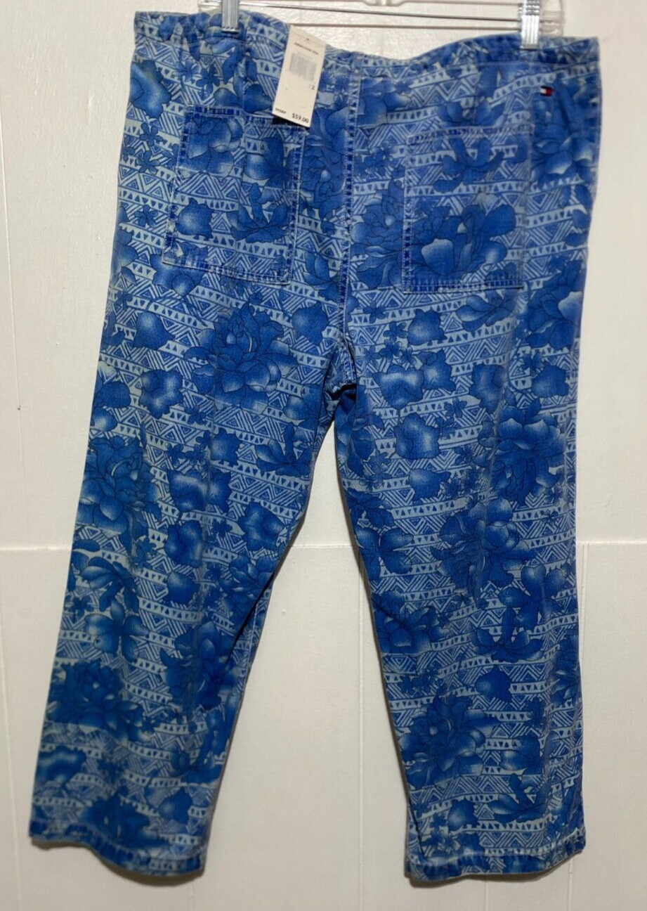 Tommy Hilfiger Cropped Pants Women Size 12 Floral Print Denim Drawstring Waist thumbnail 4