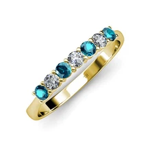 TriJewels Blue & White Diamond 7 Stone Wedding Band 0.70 ctw 14K Gold JP:35874
