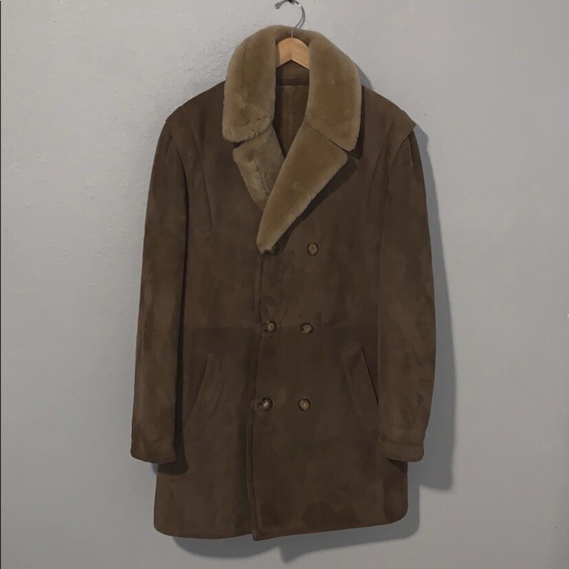 BTG burberry Men's leather Suede Wool Shearling coat Jacket Brown
