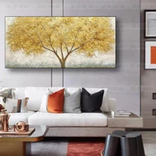 Hand Painted  Palette 3D Knife Gold Tree Painting Modern Landscape Oil