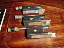 THREE VINTAGE VIOLIN BOW FROGS 4/4 EBONY and MOP INLAY