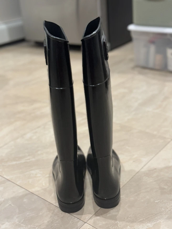 Armani Jeans 1981 Women's AJ Tall Rain Boot Rubber Black Boots Size 40 - Image 4 of 4