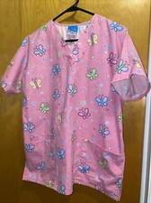 Scrub H.Q Scrub Top Pink With Butterfly Print Size S EUC