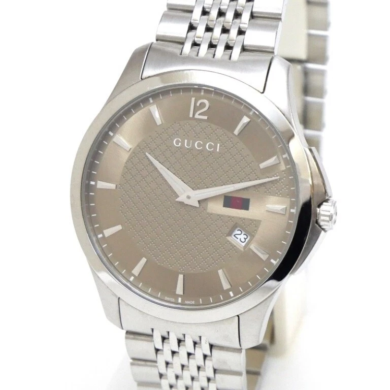 Montre GUCCI Quartz G Intemporelle YA126310 Plaque Marron Acier Inoxydable Occasion (644