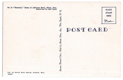 BEAUVOIR Home of JEFFERSON DAVIS Entrance Gate Biloxi Mississippi MS Postcard - Picture 2 of 2