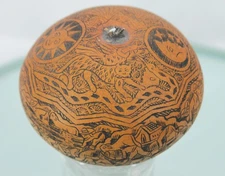 Vintage Peruvian Mate Burilado Hand Carved Etched Gourd Folk Art 3.5” Calabash