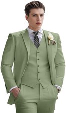 Men's Suit 3 Piece Summer Slim Fit Suits Set Wedding Party Groomsmen Prom