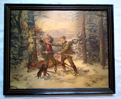 großer Gründerzeit Bilderrahmen ~ 1880 Farblitho  55,5 cm x 46.5 cm