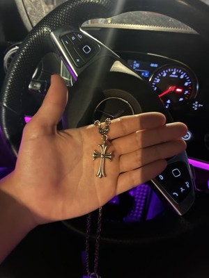 Chrome Necklace Large Cross Pendant