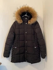 Tommy Hilfiger Women’s Jacket Puffer Faux-Fur Trim Removable Hooded Black Sz XL