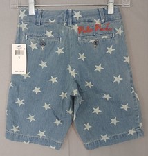 Polo Ralph Lauren Shorts Boys 8 Blue Denim Star Print Summer Casual Cotton New