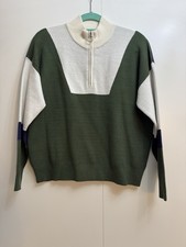 Cynthia Rowley Sweater Jumper 3/4 Zip Navy Khaki Green Cream Size L Large