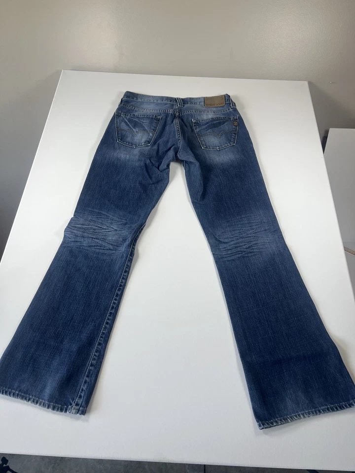 Guess Mujer (30x32) Azul Falcon Bota Ajustada Botón Desgastado Mosca Jeans Foto 4 de 4