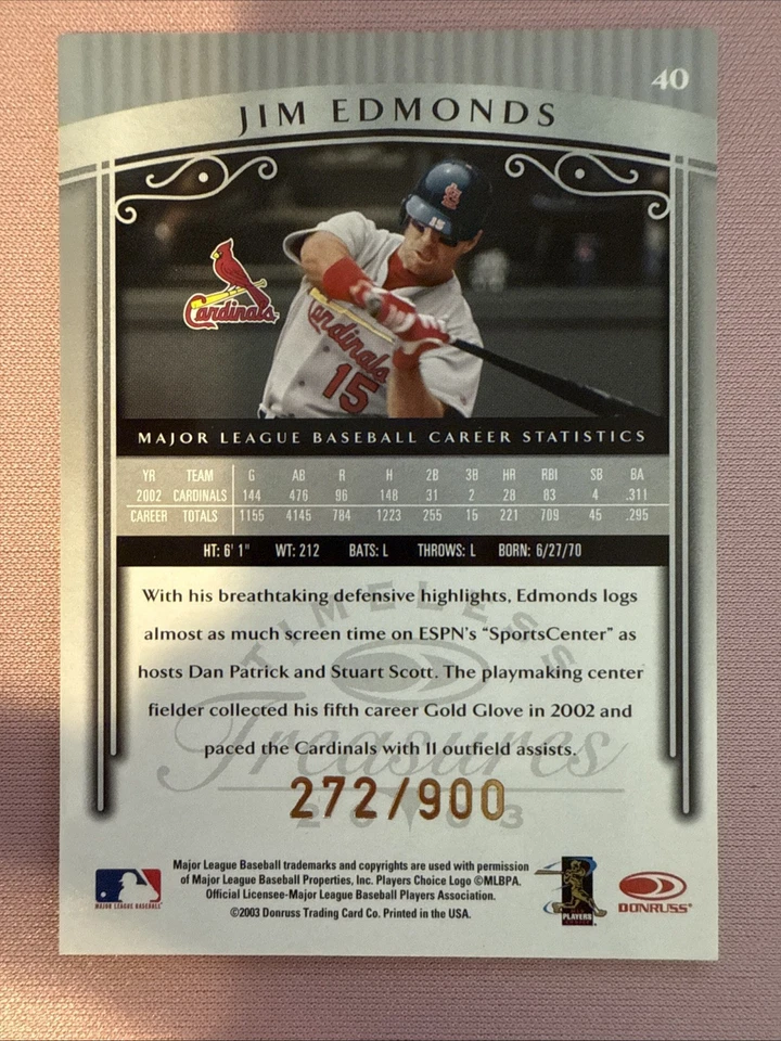2003 Donruss Timeless Treasures - Jim Edmonds #40 /900 - Image 2 of 4