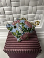 Hand Crafted Cloisonné Enameled Floral Pig Ornament Sold By 1 Piece