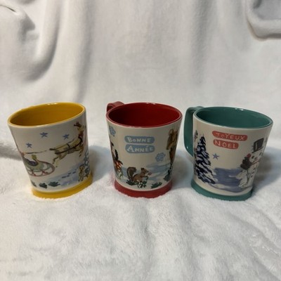 Anthropologie Nathalie Lete Holiday Mugs Set of 3 Christmas Bonne Annee Noel