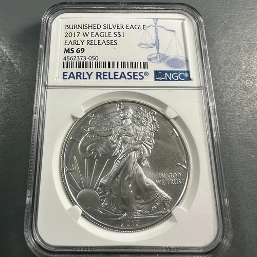2017-W BURNISHED Silver Eagle NGC MS69, Early Releases (89270)