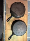 Pair of Griswold No. 7 Cast Iron Skillets Large Block Logo Erie PA 701 B