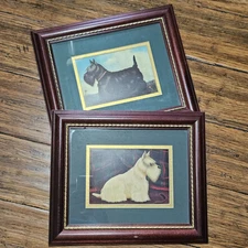 Pair of Vintage 1970s Paul Stagg Scottie Terrier Dog Westie Framed Art Prints