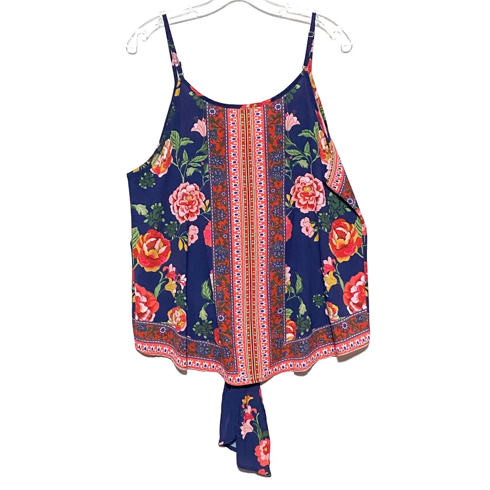 Umgee Camisole цветочный пэчворк передний галстук L богемное фестиваль Y2K хиппи лето - Изображение 2 из 4