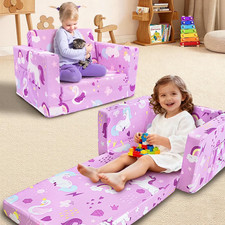 Toddler Sofa, 2-In-1 Unicorn Flip Open Toddler Couch, with Side Pocket, for Ages